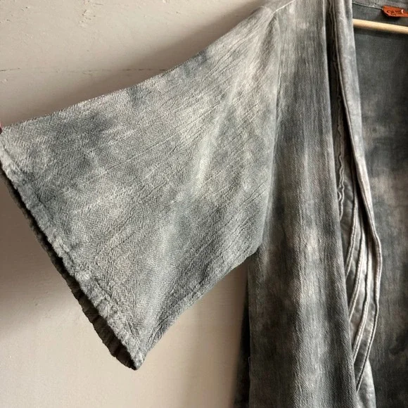 Oh My Gauze Grey Tie Dye Cotton Open Front Cardigan OS Boho Lagenlook Unisex - Picture 6 of 9